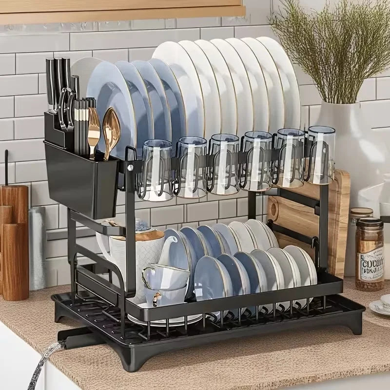 2-Tier Dish Drying Rack with Drain Tray