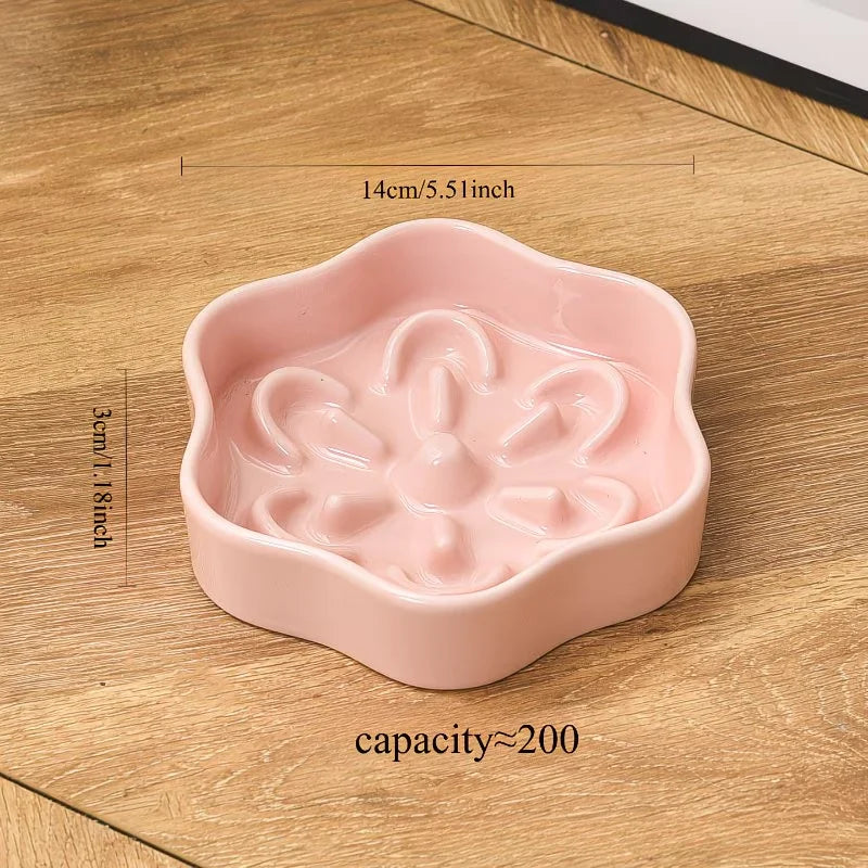 Flower-Shaped Ceramic Slow Feeder Bowl