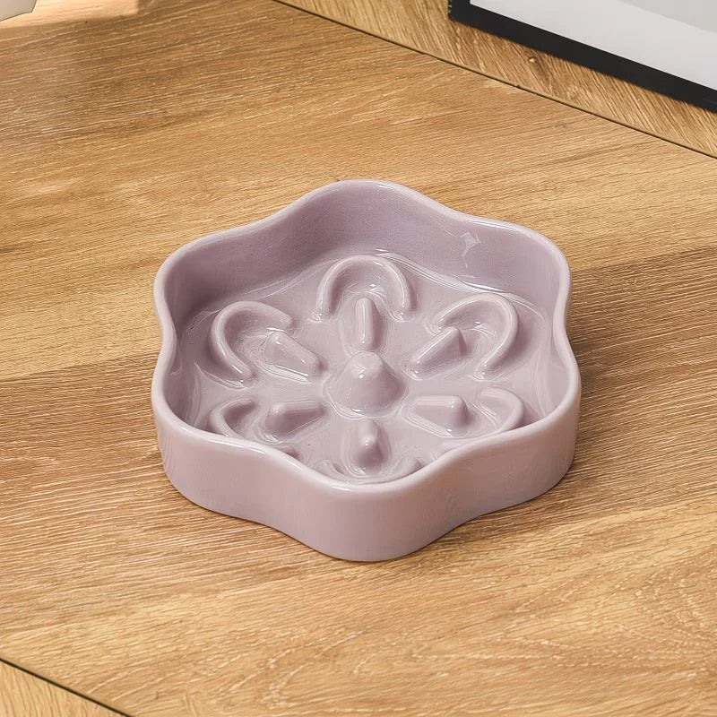 Flower-Shaped Ceramic Slow Feeder Bowl
