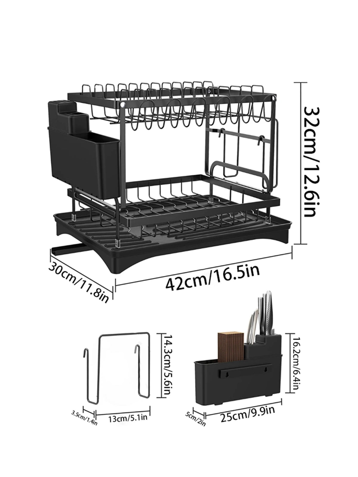 2-Tier Dish Drying Rack with Drain Tray