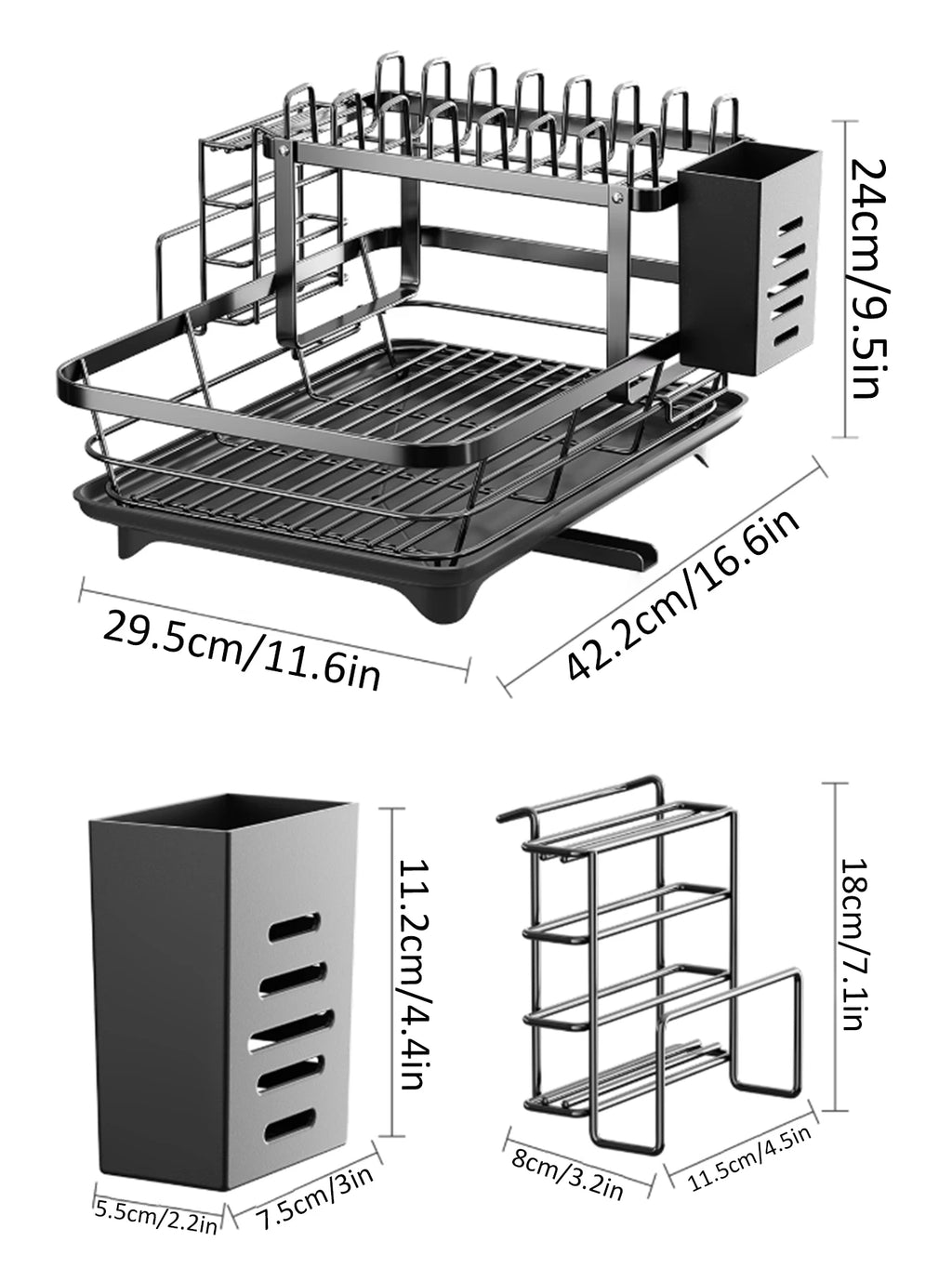 2-Tier Dish Drying Rack with Drain Tray