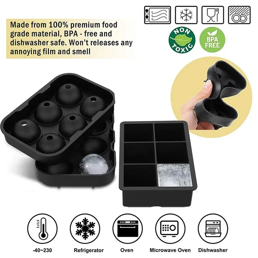 Silicone Ice Cube & Ice Ball Molds with Lids