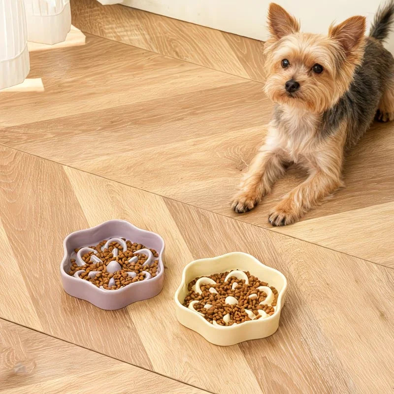 Flower-Shaped Ceramic Slow Feeder Bowl