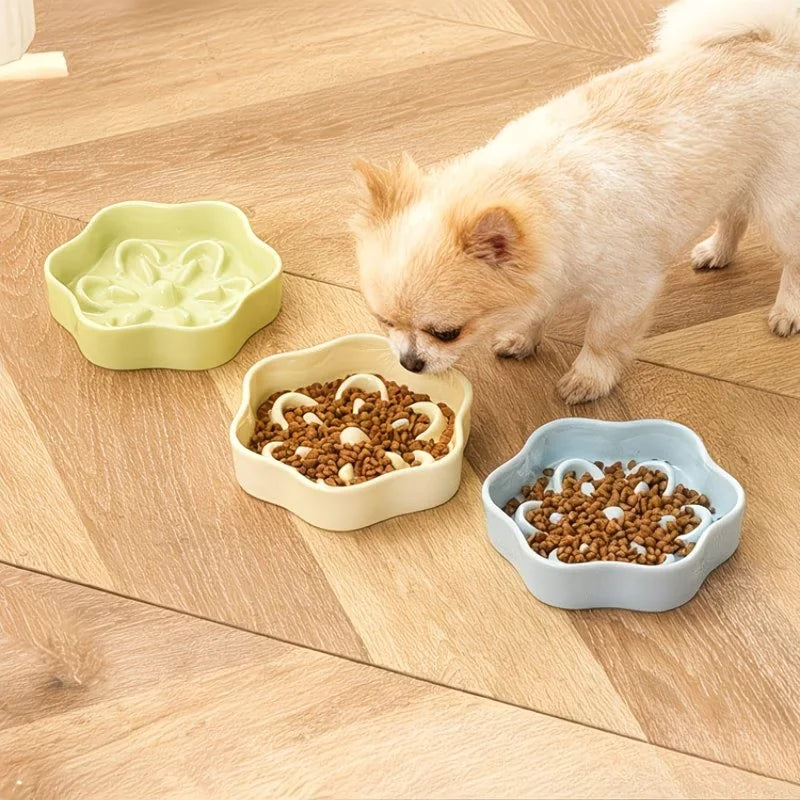 Flower-Shaped Ceramic Slow Feeder Bowl