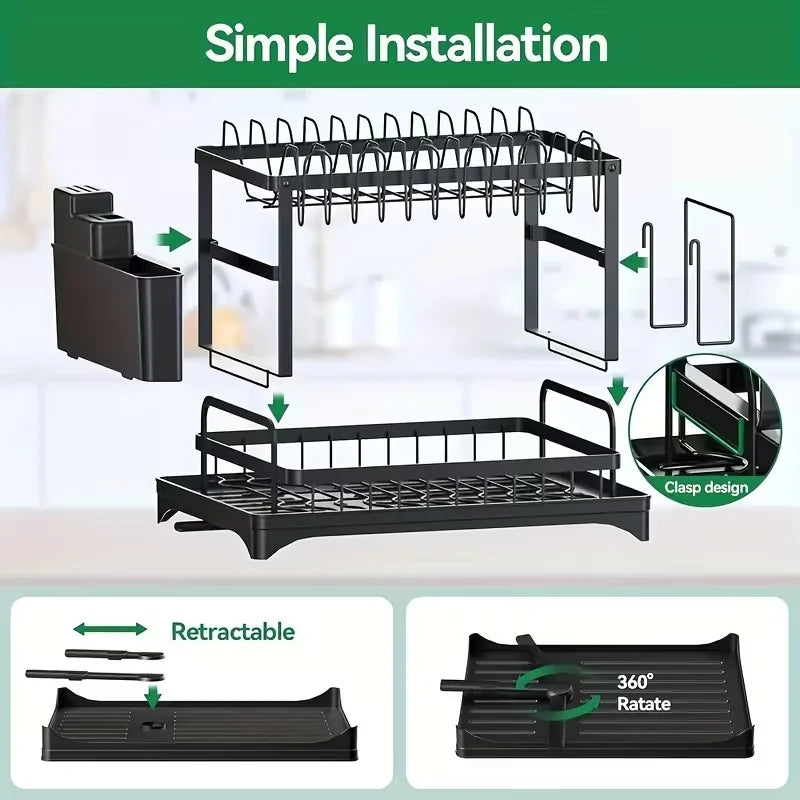 2-Tier Dish Drying Rack with Drain Tray