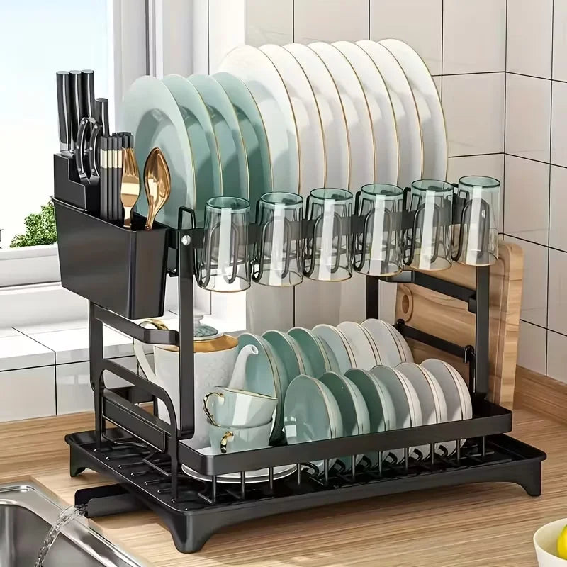 2-Tier Dish Drying Rack with Drain Tray