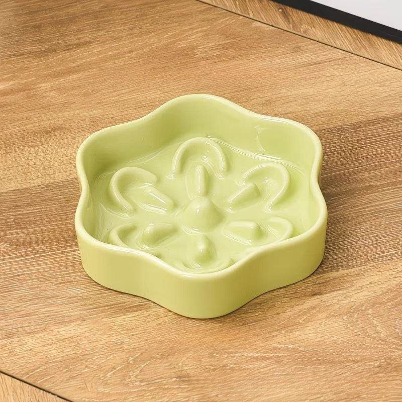 Flower-Shaped Ceramic Slow Feeder Bowl